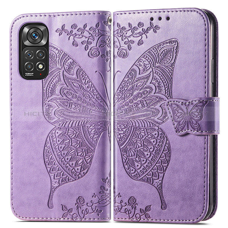 Funda de Cuero Cartera con Soporte Mariposa Carcasa para Xiaomi Redmi Note 11 Pro 4G Purpura Claro