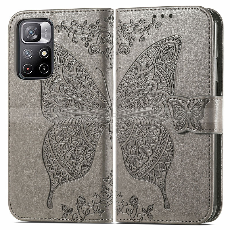 Funda de Cuero Cartera con Soporte Mariposa Carcasa para Xiaomi Redmi Note 11T 5G Gris