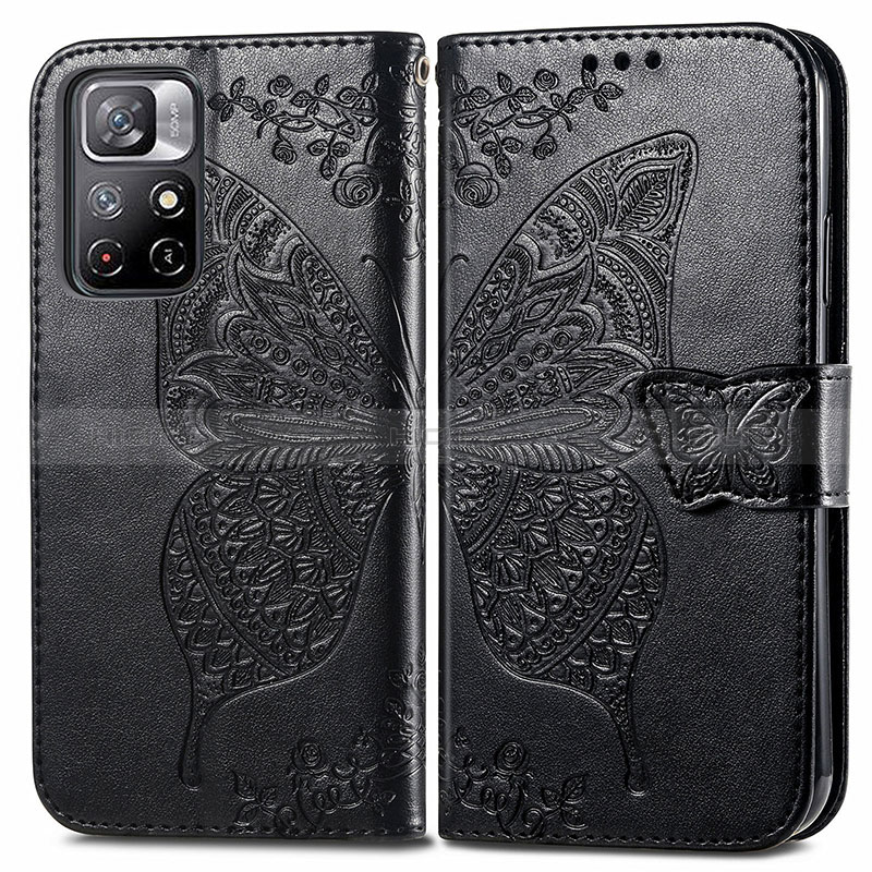 Funda de Cuero Cartera con Soporte Mariposa Carcasa para Xiaomi Redmi Note 11T 5G Negro