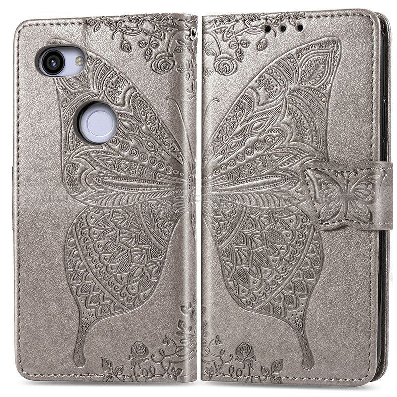 Funda de Cuero Cartera con Soporte Mariposa Carcasa S01D para Google Pixel 3a XL Gris