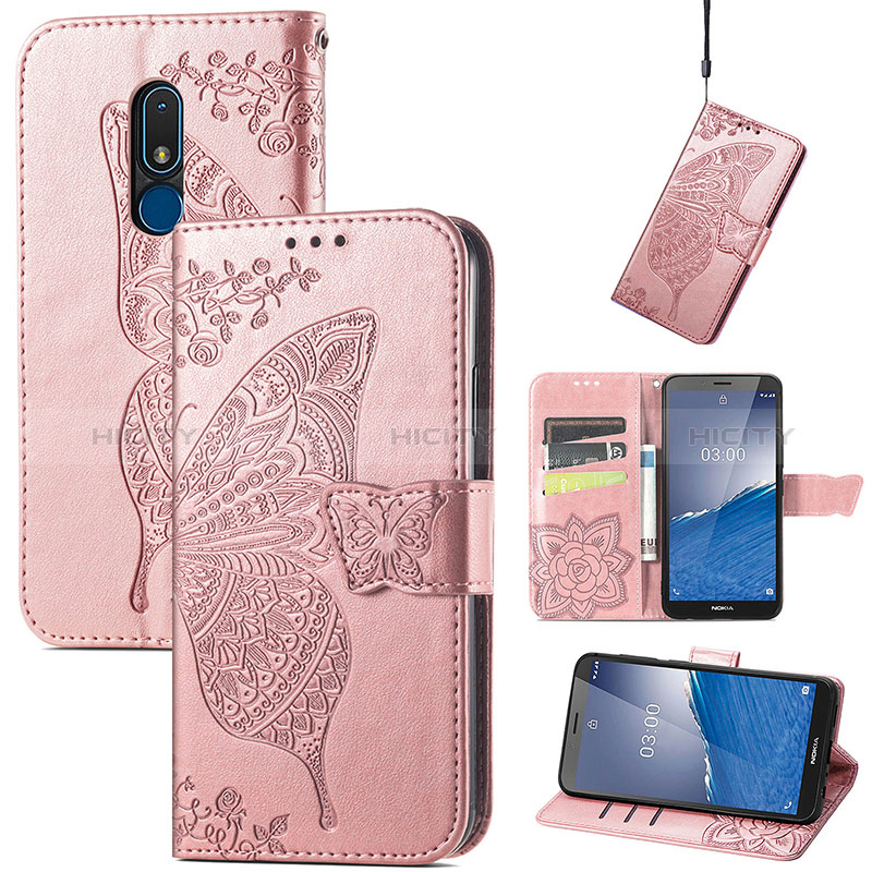 Funda de Cuero Cartera con Soporte Mariposa Carcasa S01D para Nokia C3