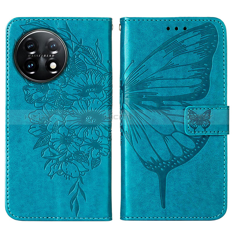 Funda de Cuero Cartera con Soporte Mariposa Carcasa Y01B para OnePlus 11 5G Azul