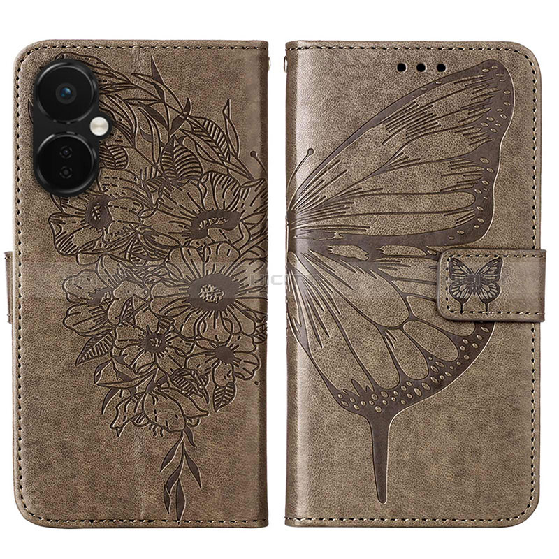 Funda de Cuero Cartera con Soporte Mariposa Carcasa Y01B para OnePlus Nord CE 3 5G Gris