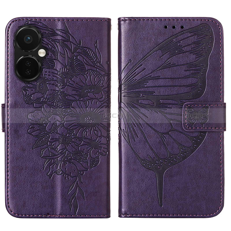 Funda de Cuero Cartera con Soporte Mariposa Carcasa Y01B para OnePlus Nord CE 3 5G Morado