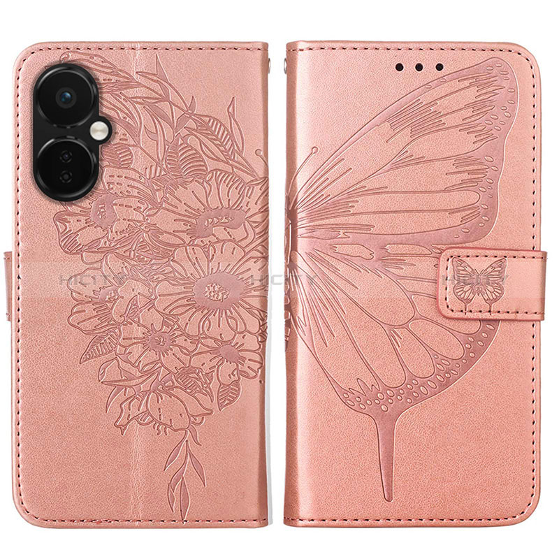 Funda de Cuero Cartera con Soporte Mariposa Carcasa Y01B para OnePlus Nord CE 3 5G Oro Rosa