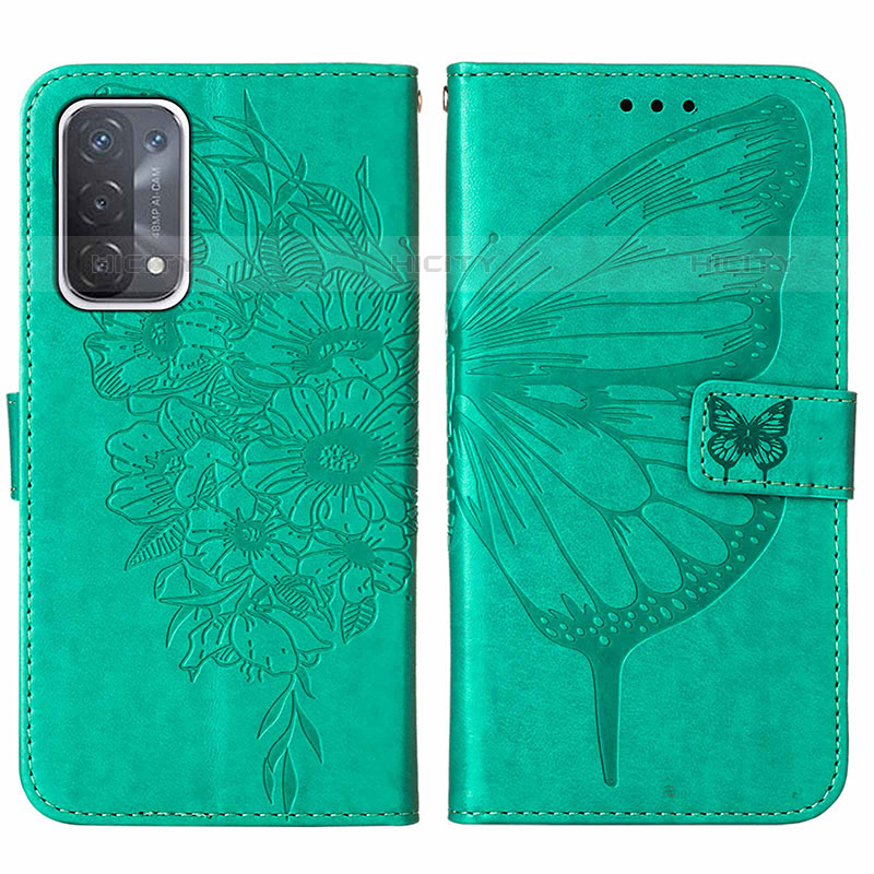 Funda de Cuero Cartera con Soporte Mariposa Carcasa Y01B para OnePlus Nord N200 5G Verde