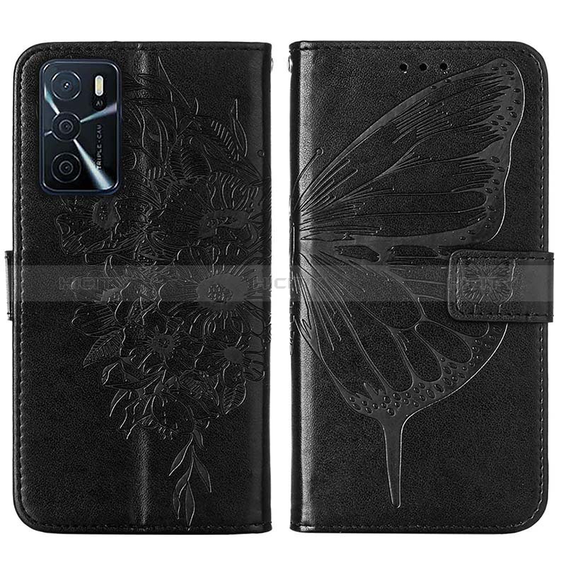 Funda de Cuero Cartera con Soporte Mariposa Carcasa Y01B para Oppo A16 Negro