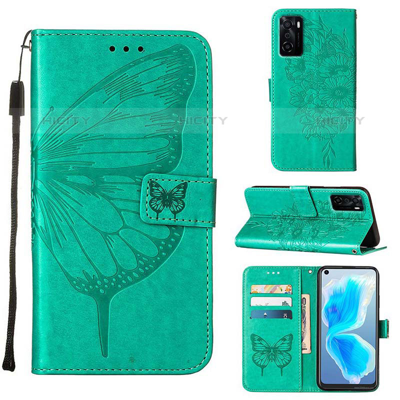 Funda de Cuero Cartera con Soporte Mariposa Carcasa Y01B para Oppo A55S 5G Verde