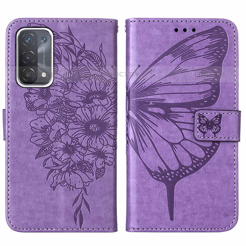 Funda de Cuero Cartera con Soporte Mariposa Carcasa Y01B para Oppo A93 5G Purpura Claro