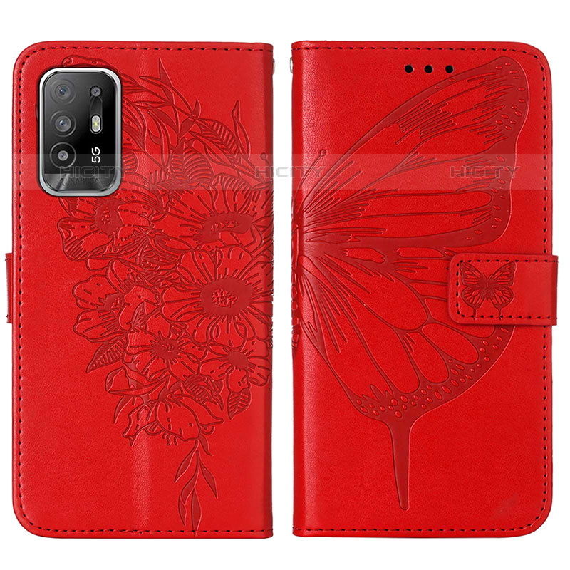 Funda de Cuero Cartera con Soporte Mariposa Carcasa Y01B para Oppo A95 5G Rojo