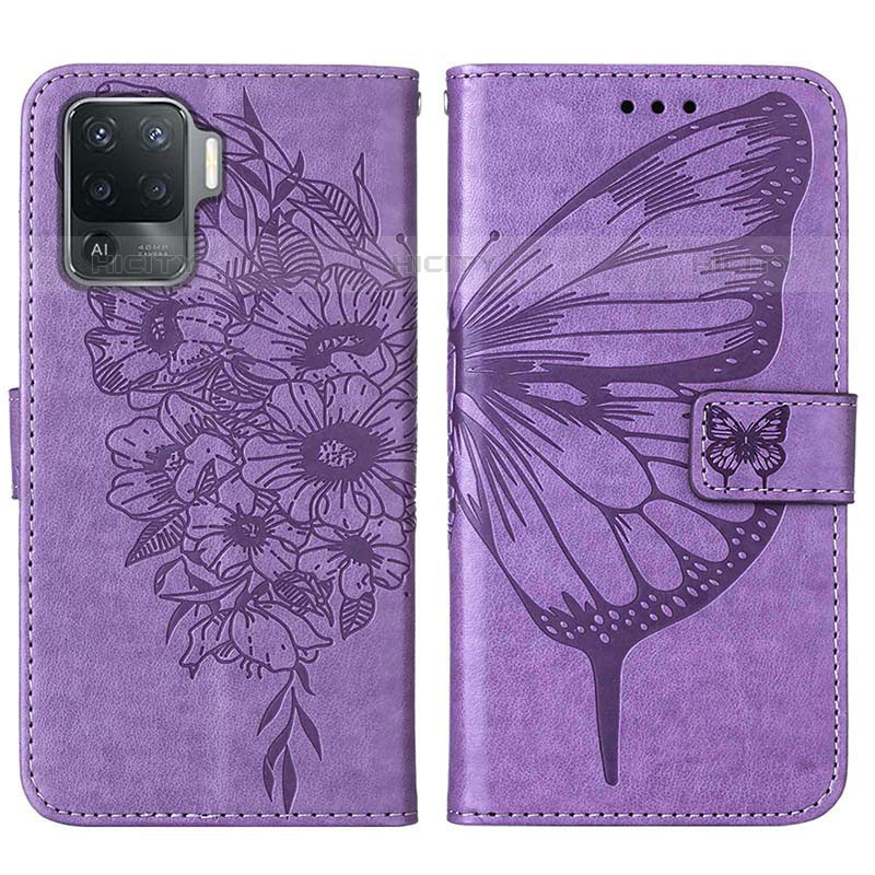 Funda de Cuero Cartera con Soporte Mariposa Carcasa Y01B para Oppo F19 Pro Purpura Claro