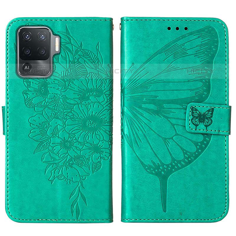 Funda de Cuero Cartera con Soporte Mariposa Carcasa Y01B para Oppo F19 Pro Verde