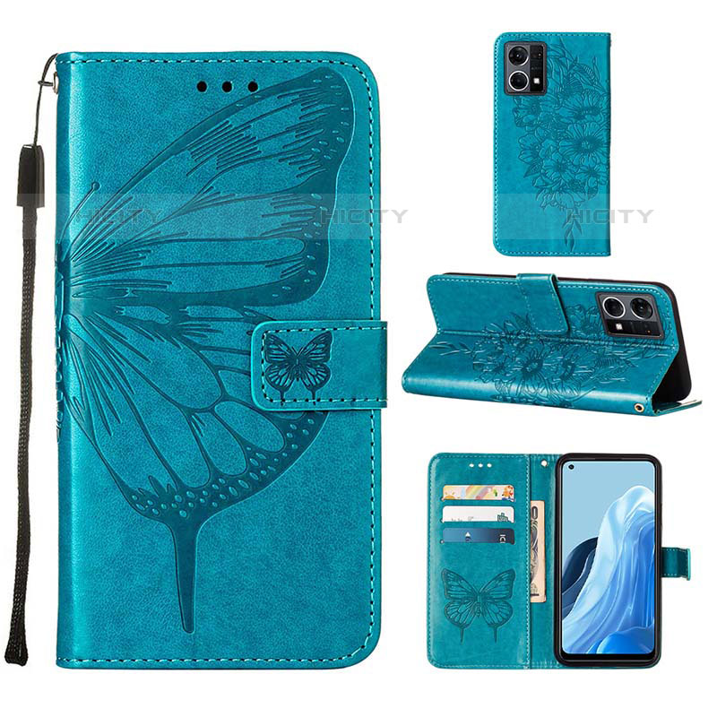 Funda de Cuero Cartera con Soporte Mariposa Carcasa Y01B para Oppo F21 Pro 4G Azul