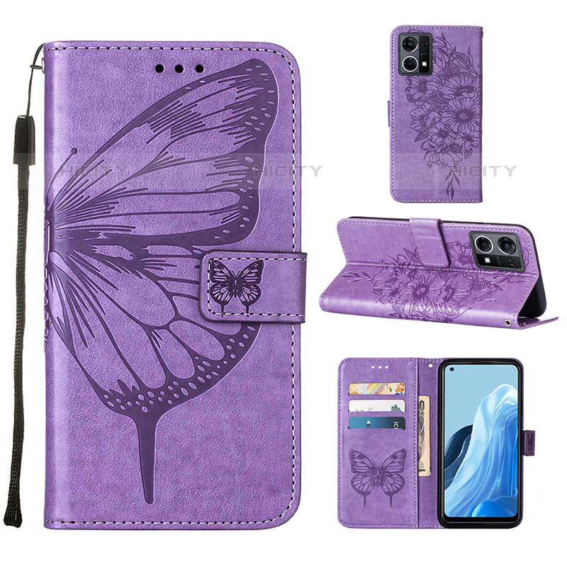 Funda de Cuero Cartera con Soporte Mariposa Carcasa Y01B para Oppo F21 Pro 4G Purpura Claro