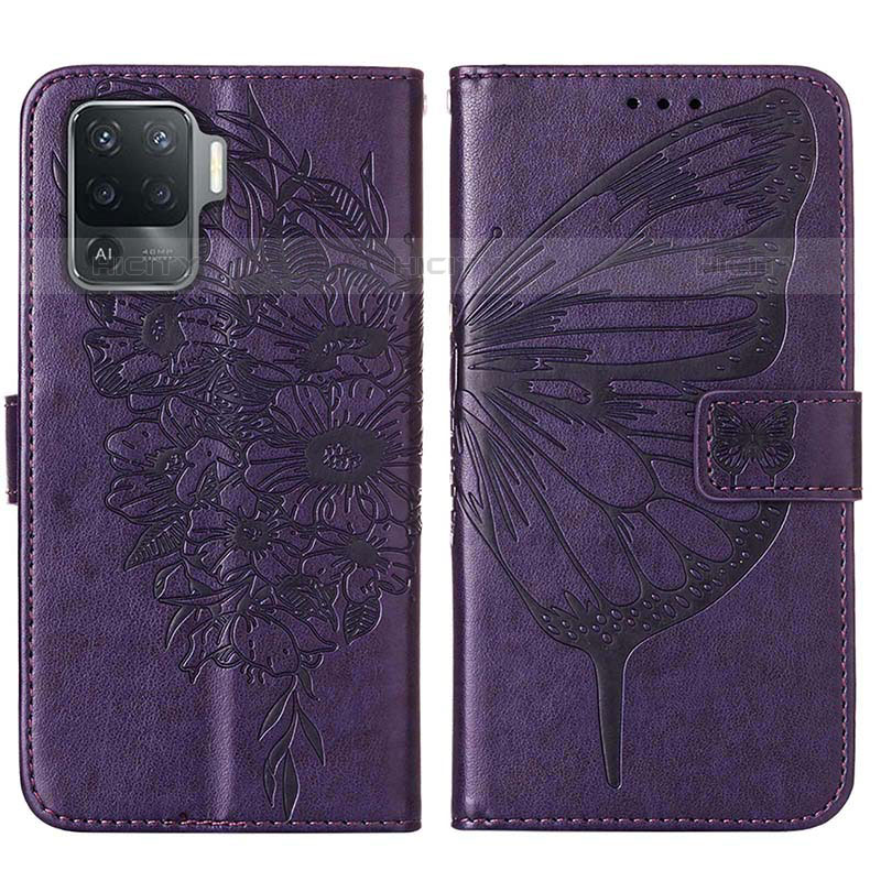 Funda de Cuero Cartera con Soporte Mariposa Carcasa Y01B para Oppo Reno5 F Morado