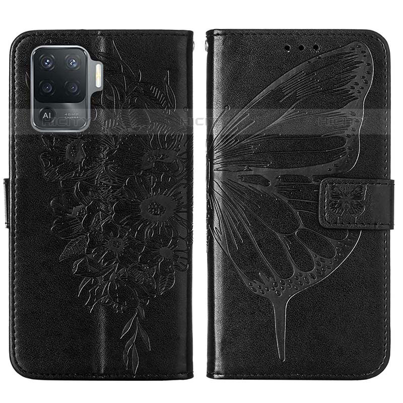 Funda de Cuero Cartera con Soporte Mariposa Carcasa Y01B para Oppo Reno5 F Negro