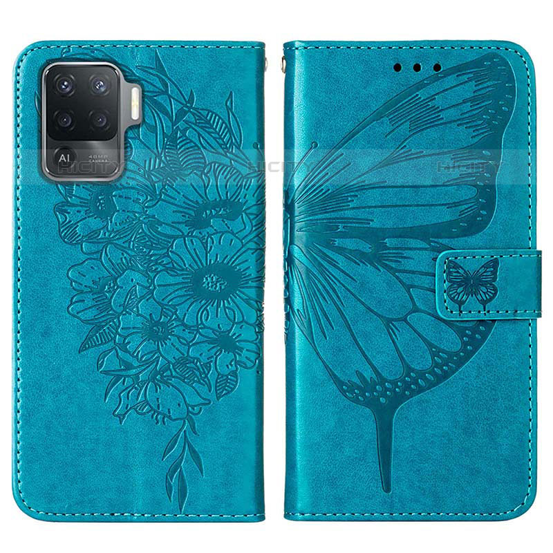 Funda de Cuero Cartera con Soporte Mariposa Carcasa Y01B para Oppo Reno5 Lite Azul