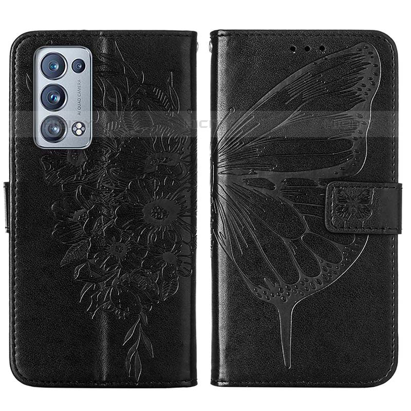 Funda de Cuero Cartera con Soporte Mariposa Carcasa Y01B para Oppo Reno6 Pro 5G Negro