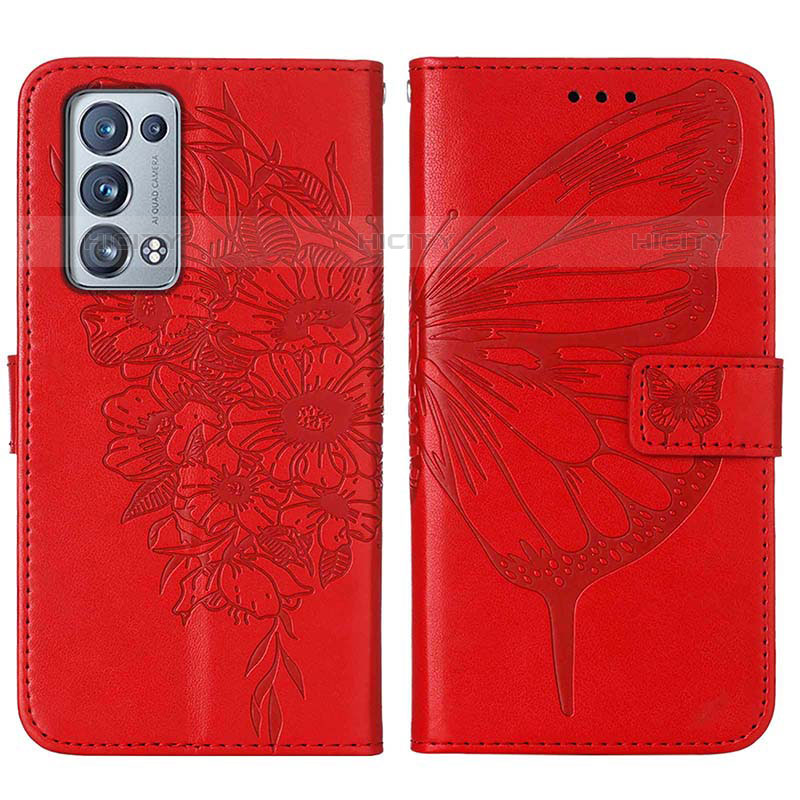 Funda de Cuero Cartera con Soporte Mariposa Carcasa Y01B para Oppo Reno6 Pro+ Plus 5G Rojo