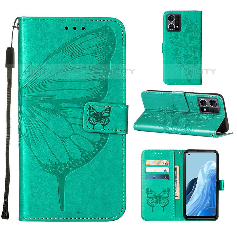 Funda de Cuero Cartera con Soporte Mariposa Carcasa Y01B para Oppo Reno7 4G Verde