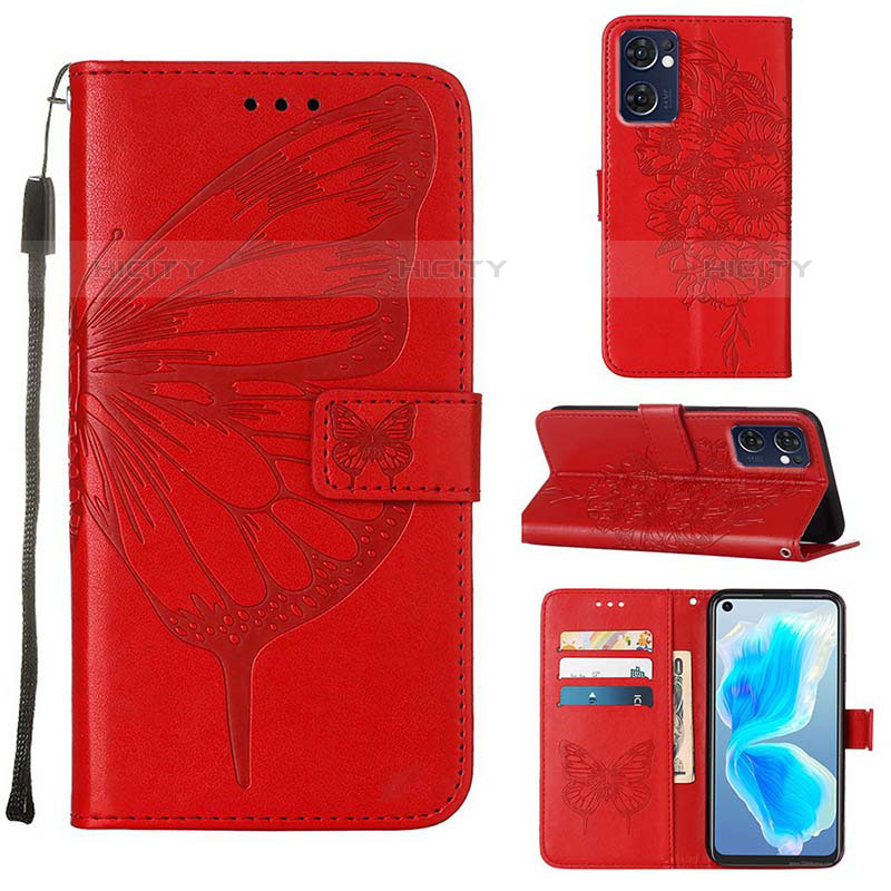 Funda de Cuero Cartera con Soporte Mariposa Carcasa Y01B para Oppo Reno7 5G Rojo