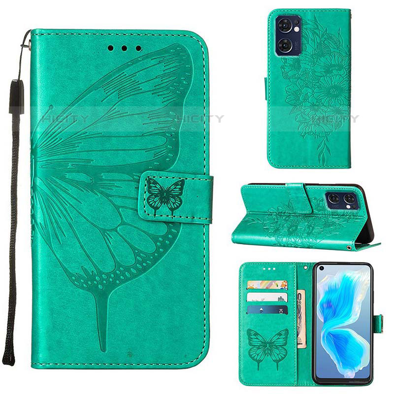 Funda de Cuero Cartera con Soporte Mariposa Carcasa Y01B para Oppo Reno7 5G Verde