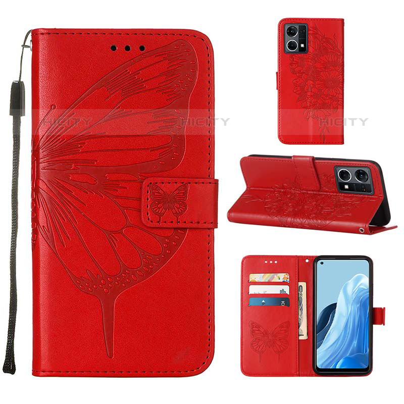 Funda de Cuero Cartera con Soporte Mariposa Carcasa Y01B para Oppo Reno8 4G Rojo