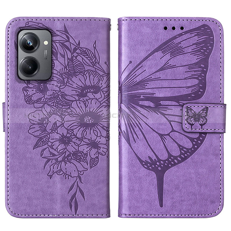 Funda de Cuero Cartera con Soporte Mariposa Carcasa Y01B para Realme 10 Pro 5G Purpura Claro