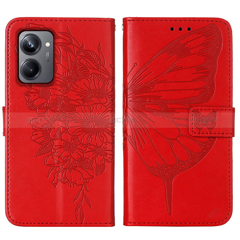 Funda de Cuero Cartera con Soporte Mariposa Carcasa Y01B para Realme 10 Pro 5G Rojo