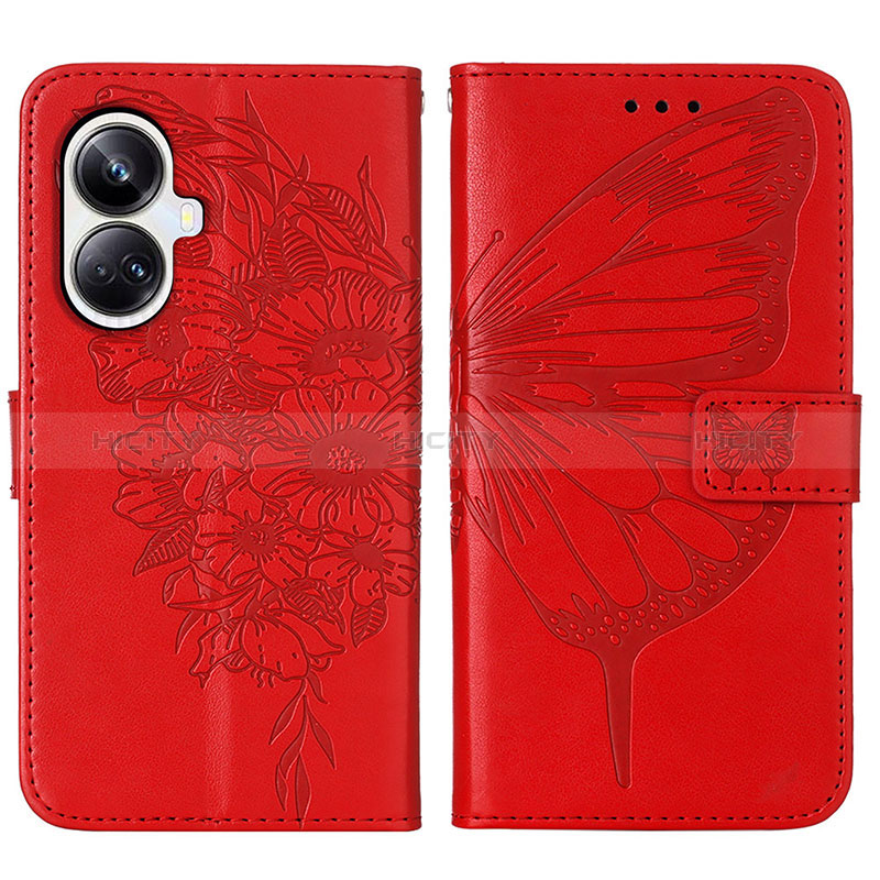 Funda de Cuero Cartera con Soporte Mariposa Carcasa Y01B para Realme 10 Pro+ Plus 5G Rojo