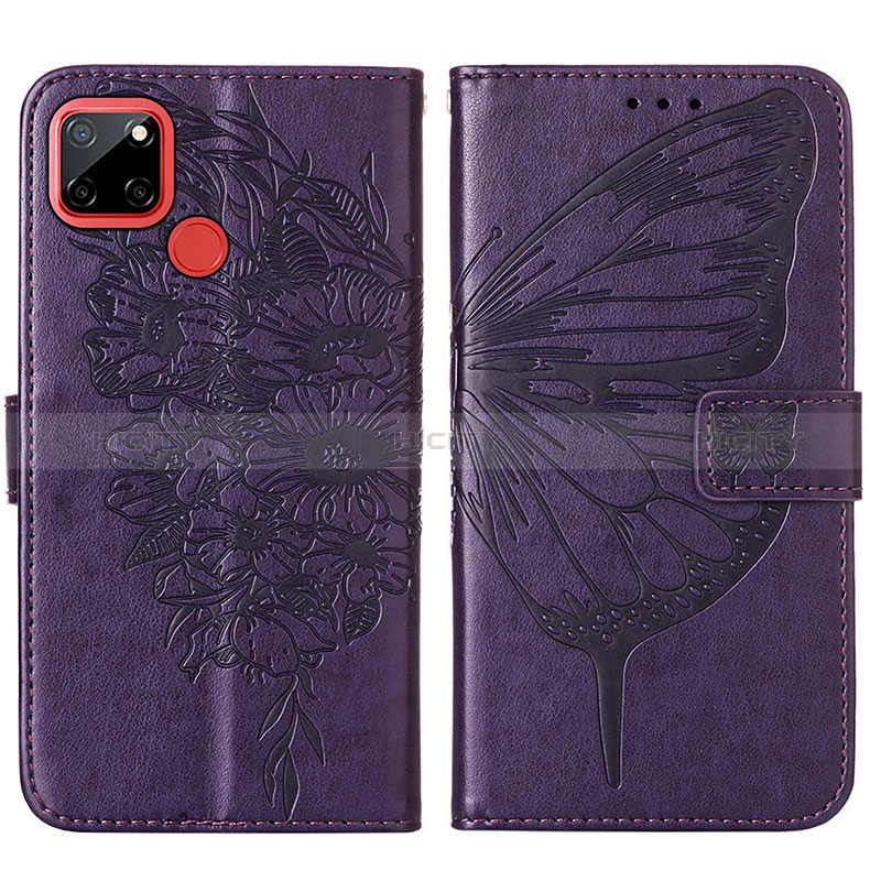 Funda de Cuero Cartera con Soporte Mariposa Carcasa Y01B para Realme 7i RMX2193 Morado