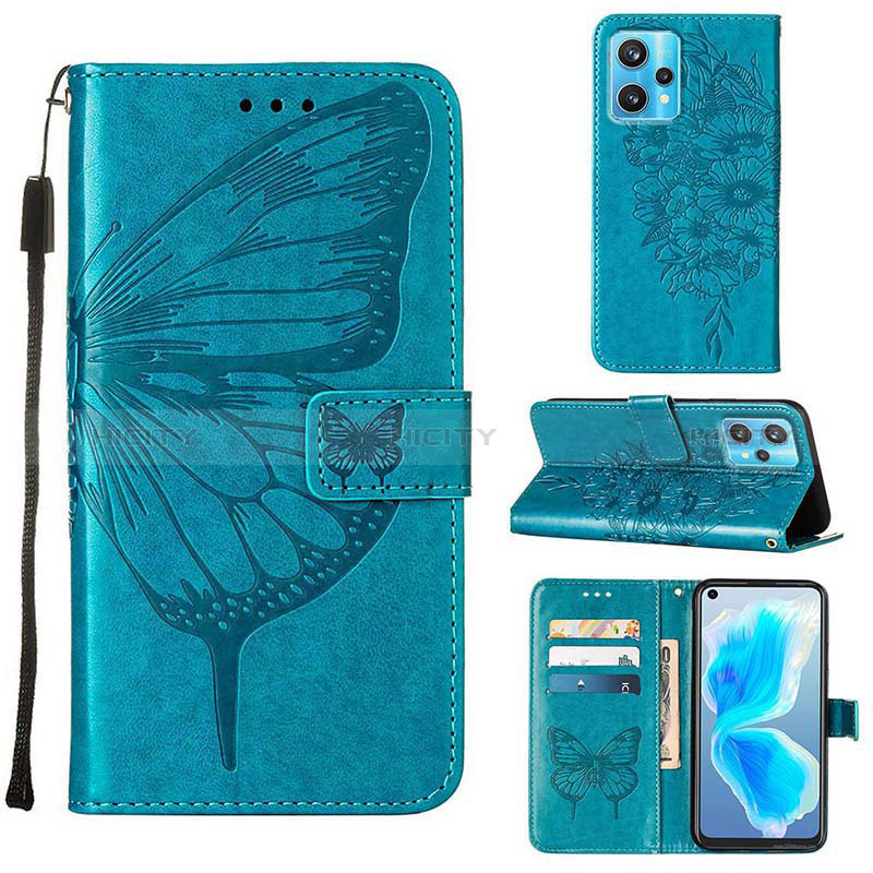 Funda de Cuero Cartera con Soporte Mariposa Carcasa Y01B para Realme 9 4G Azul