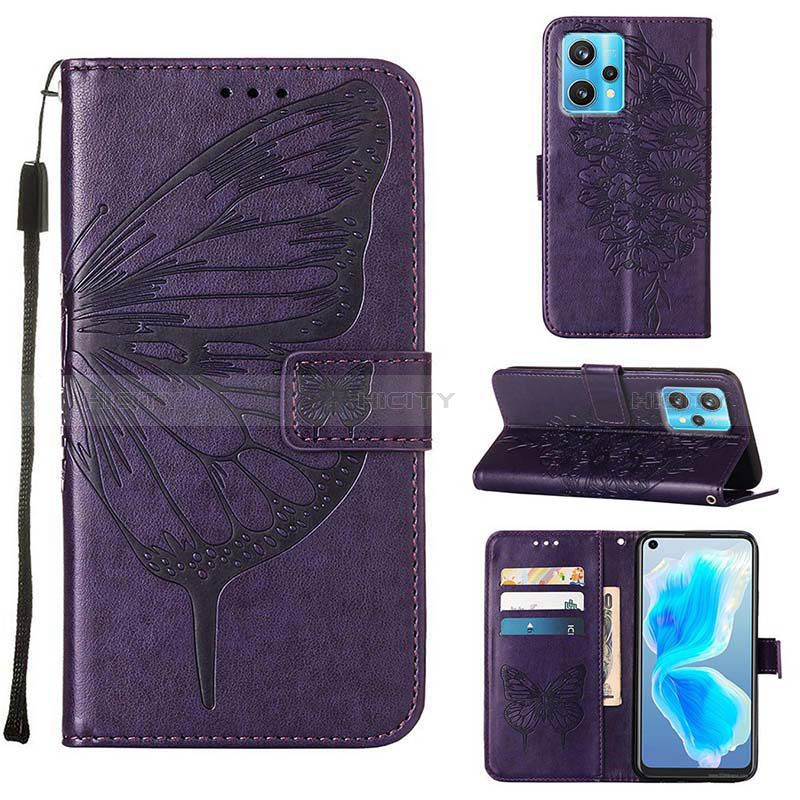 Funda de Cuero Cartera con Soporte Mariposa Carcasa Y01B para Realme 9 4G Morado