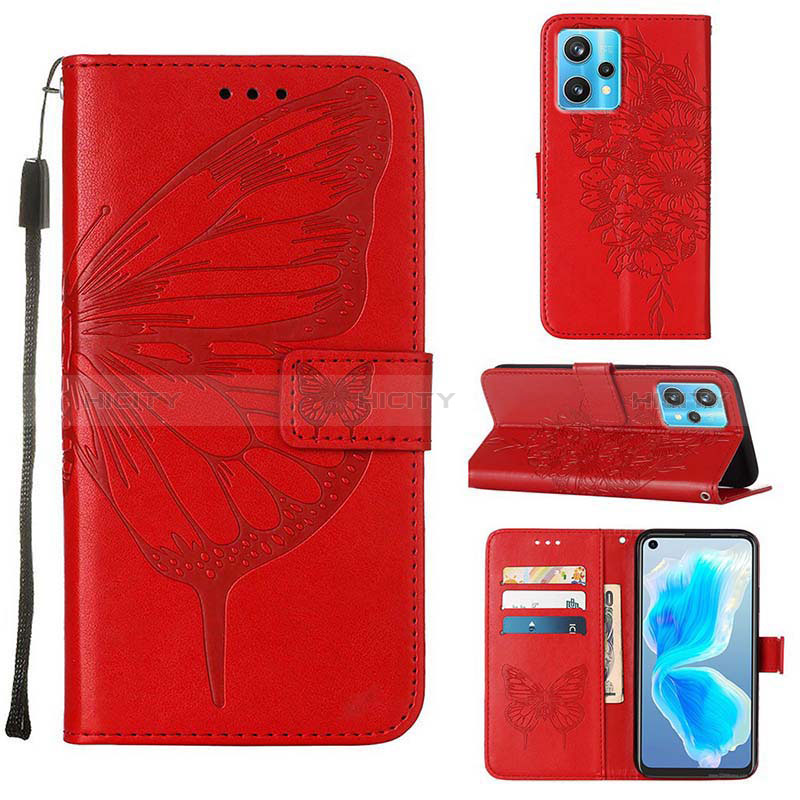 Funda de Cuero Cartera con Soporte Mariposa Carcasa Y01B para Realme 9 4G Rojo