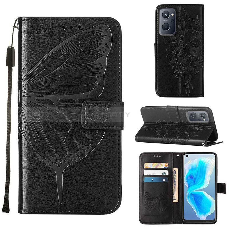 Funda de Cuero Cartera con Soporte Mariposa Carcasa Y01B para Realme 9i 4G Negro