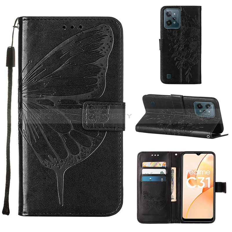 Funda de Cuero Cartera con Soporte Mariposa Carcasa Y01B para Realme C31 Negro