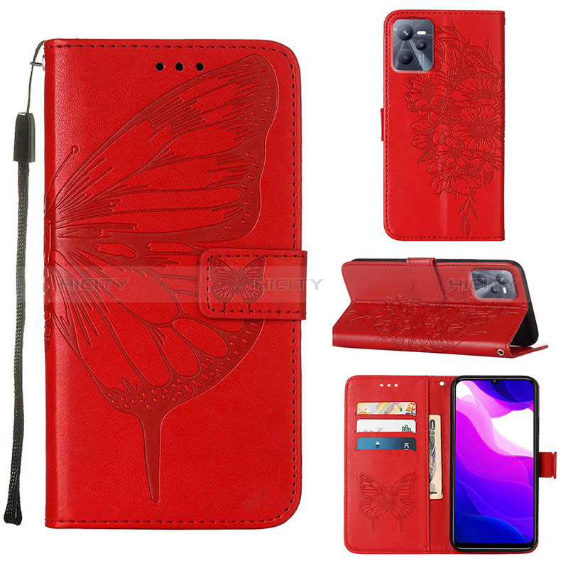 Funda de Cuero Cartera con Soporte Mariposa Carcasa Y01B para Realme C35 Rojo