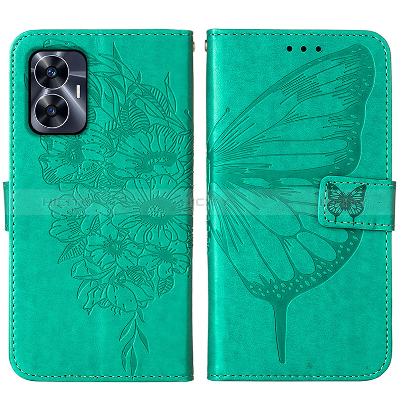 Funda de Cuero Cartera con Soporte Mariposa Carcasa Y01B para Realme C55 Verde