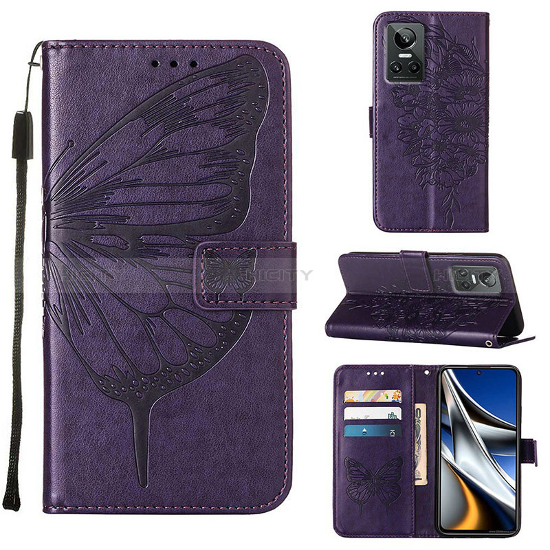 Funda de Cuero Cartera con Soporte Mariposa Carcasa Y01B para Realme GT Neo3 5G Morado