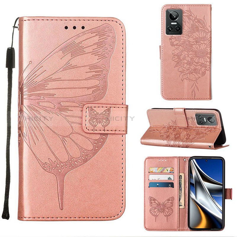 Funda de Cuero Cartera con Soporte Mariposa Carcasa Y01B para Realme GT Neo3 5G Oro Rosa