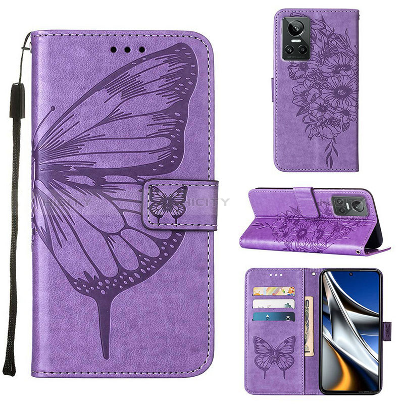 Funda de Cuero Cartera con Soporte Mariposa Carcasa Y01B para Realme GT Neo3 5G Purpura Claro