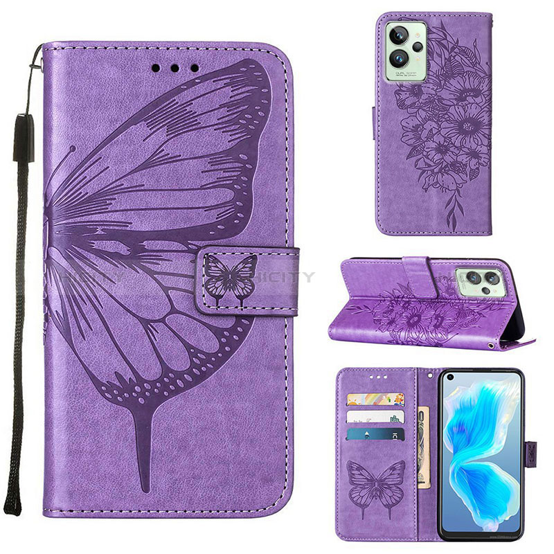 Funda de Cuero Cartera con Soporte Mariposa Carcasa Y01B para Realme GT2 Pro 5G Purpura Claro