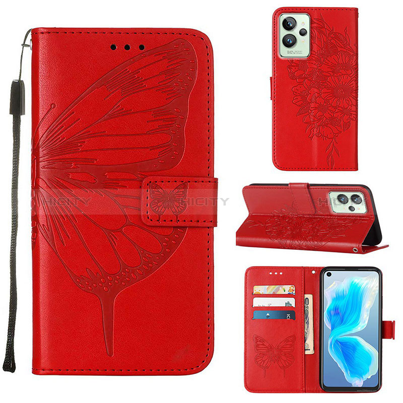 Funda de Cuero Cartera con Soporte Mariposa Carcasa Y01B para Realme GT2 Pro 5G Rojo