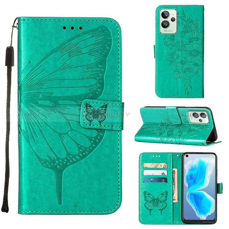 Funda de Cuero Cartera con Soporte Mariposa Carcasa Y01B para Realme GT2 Pro 5G Verde