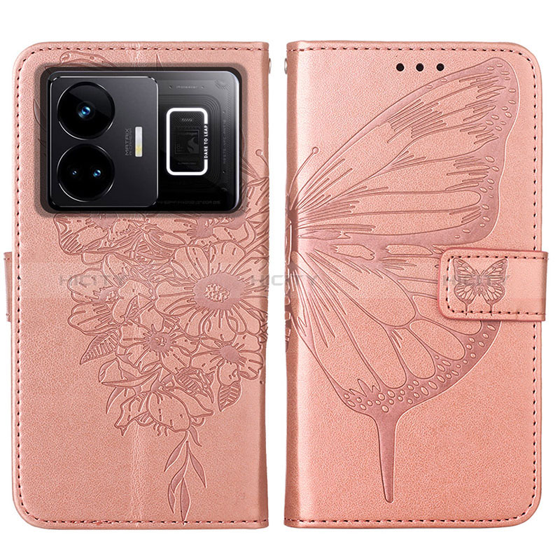 Funda de Cuero Cartera con Soporte Mariposa Carcasa Y01B para Realme GT3 5G Oro Rosa