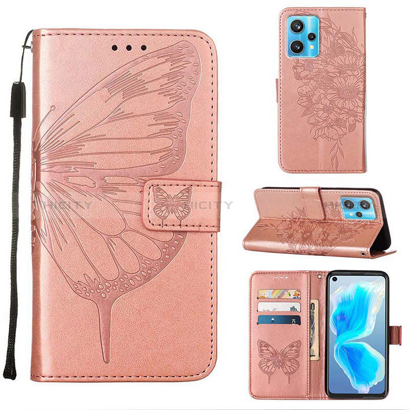 Funda de Cuero Cartera con Soporte Mariposa Carcasa Y01B para Realme Narzo 50 Pro 5G Oro Rosa