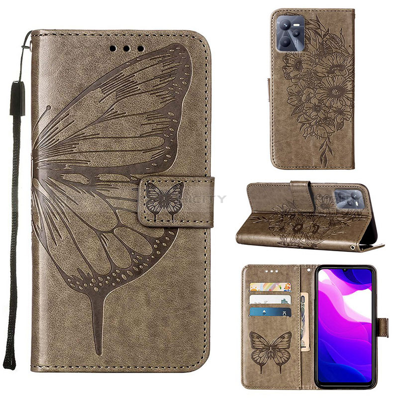 Funda de Cuero Cartera con Soporte Mariposa Carcasa Y01B para Realme Narzo 50A Prime Gris