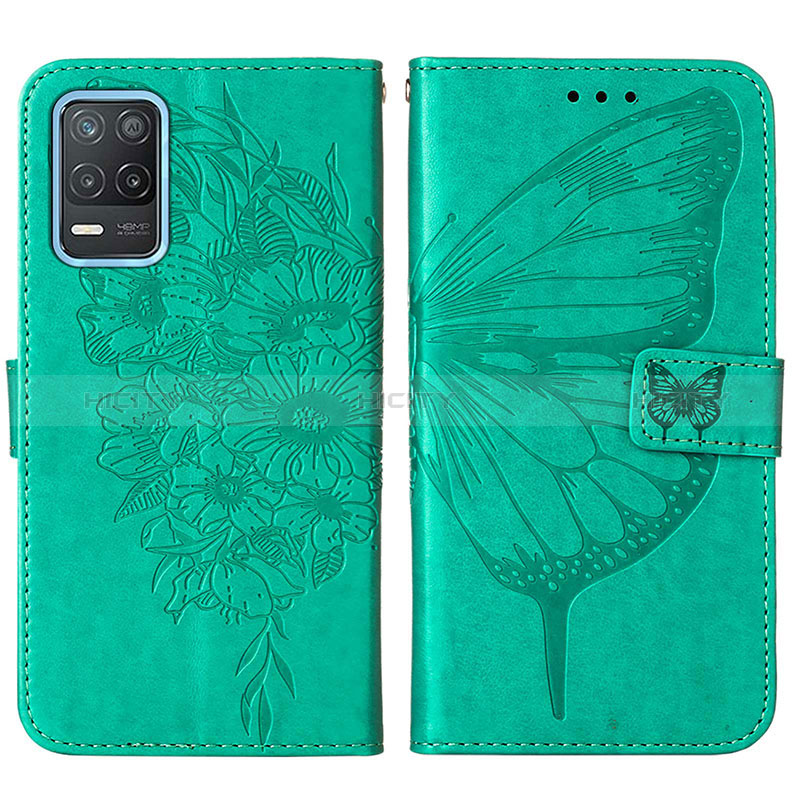 Funda de Cuero Cartera con Soporte Mariposa Carcasa Y01B para Realme Q3i 5G Verde