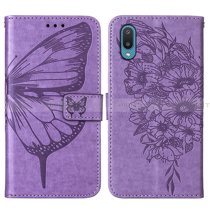 Funda de Cuero Cartera con Soporte Mariposa Carcasa Y01B para Samsung Galaxy A02 Purpura Claro