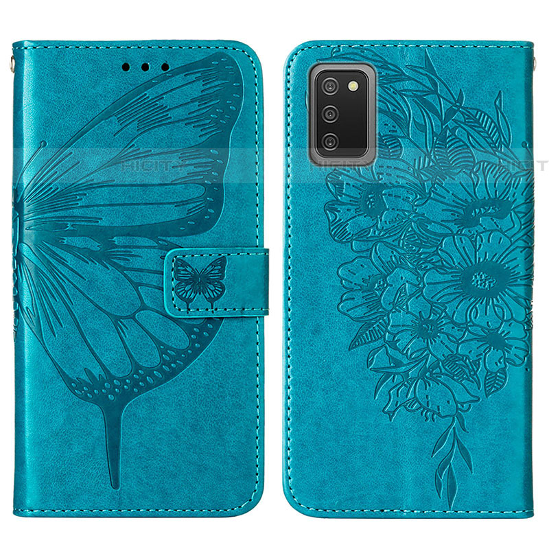 Funda de Cuero Cartera con Soporte Mariposa Carcasa Y01B para Samsung Galaxy A03s Azul